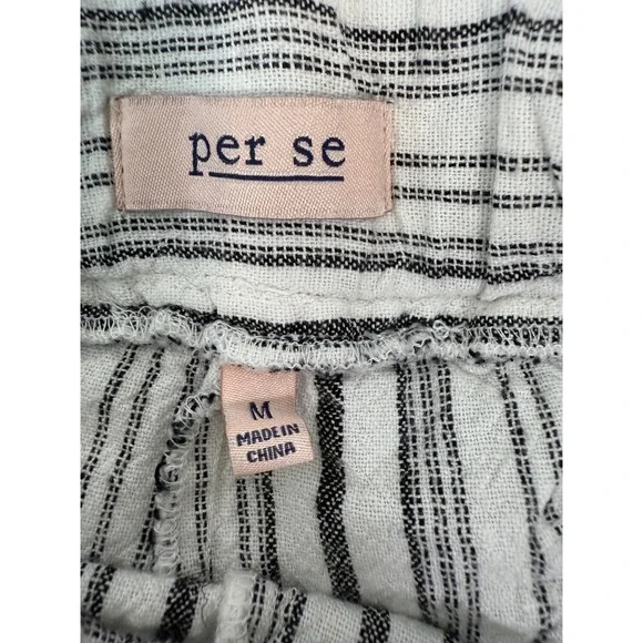 Per Se Women's Striped Drawstring Pants Size‎ M Linen Blend Casual Relaxed Fit - Picture 3 of 7